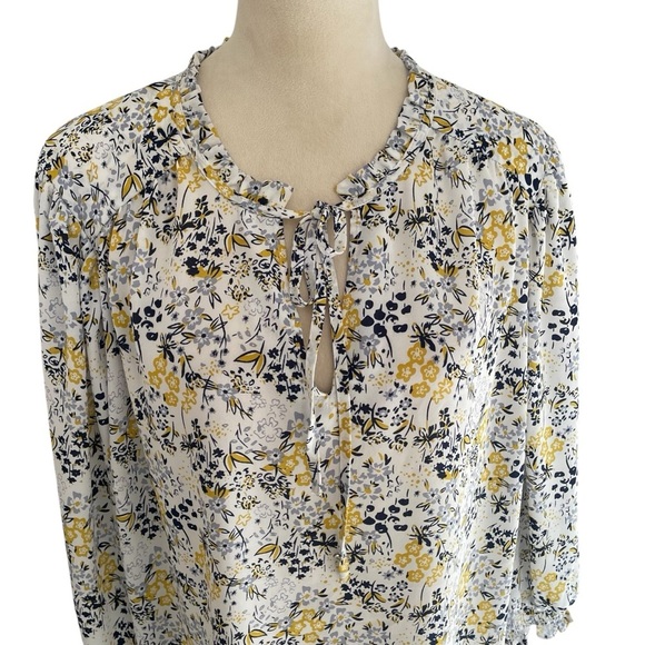 Carolina Belle Floral Navy Yellow Boho Balloon Sleeves Lightweight Top Women 2X - Picture 5 of 8